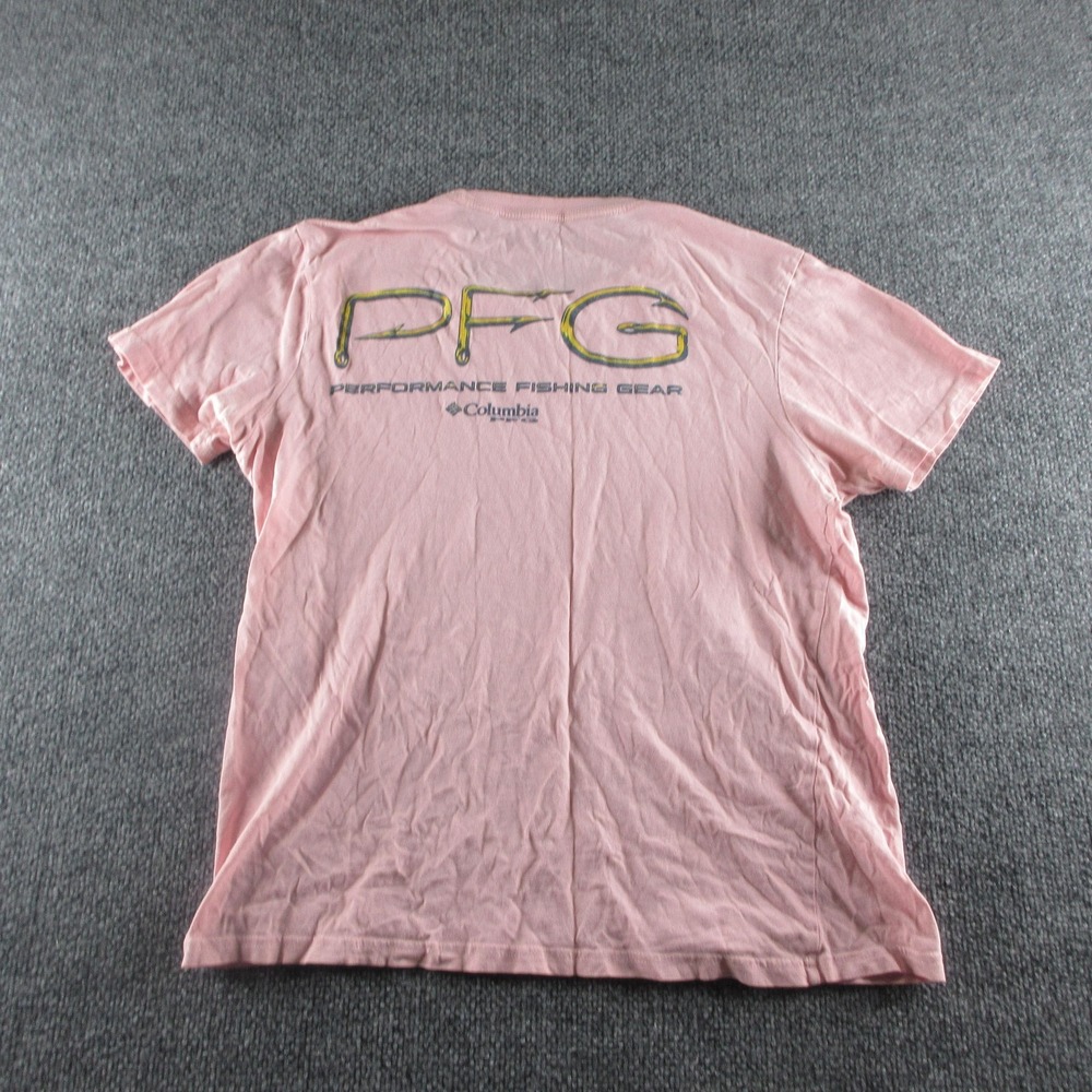 Columbia PFG Shirt Mens M Pink Short Sleeve Logo Graphic Tee Fishing‎ Outdoor